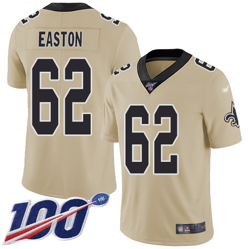 Men New Orleans Saints Limited Gold Nick Easton Jersey NFL Football #62 100th Season Inverted Legend Jersey